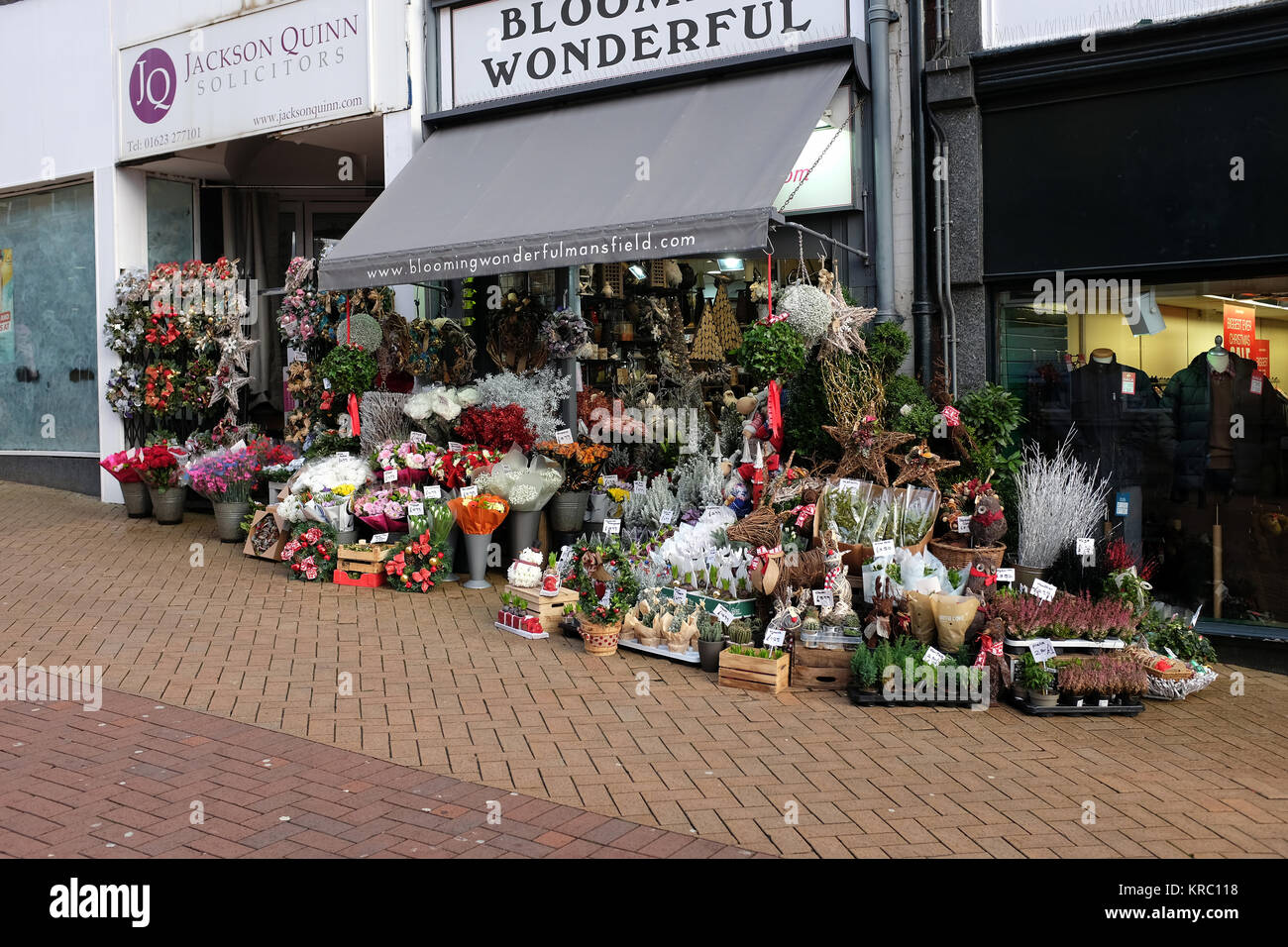 Mansfield, Nottinghamshire, UK. December 15, 2017. A floral display of