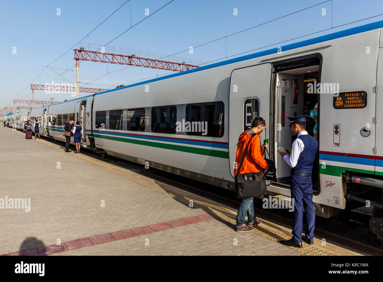 The Afrosiyob High Speed Train Waiting At The Train Station, Bukhara ...