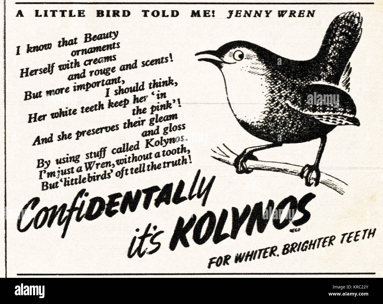1940s old vintage original advert advertising Kolynos toothpaste in magazine circa 1947 when supplies were still restricted under postwar rationing Stock Photo