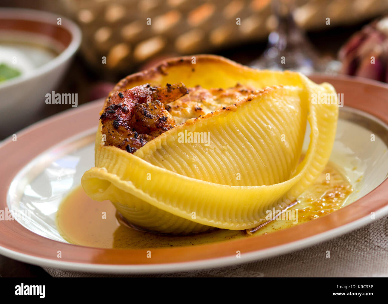 Conchiglioni Pasta Filled With ricotta and prawns Stock Photo Alamy