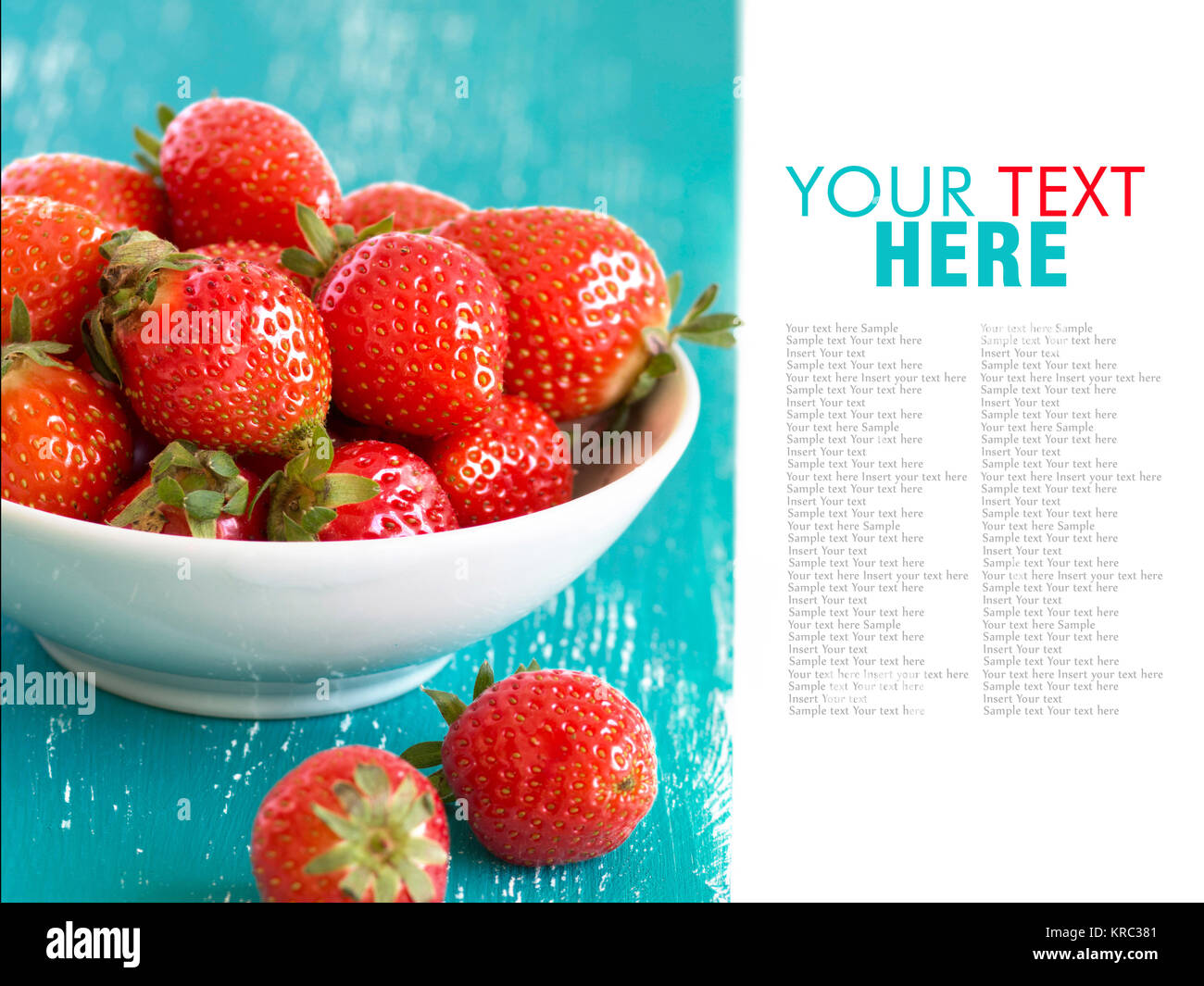 Strawberries on turquoise wooden table Stock Photo