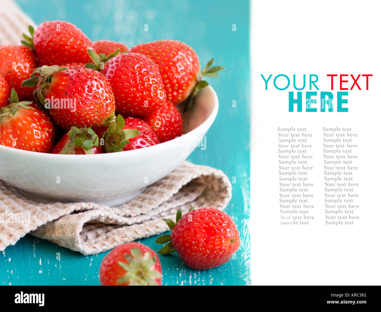 Strawberries on turquoise wooden table Stock Photo