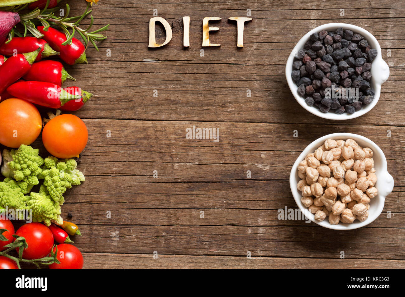 Vegetable, chickpea and word Diet Stock Photo