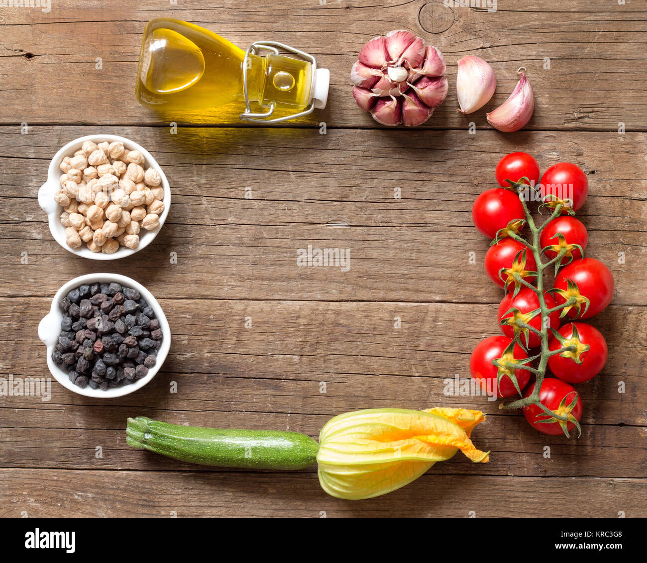 Vegetables and chickpea on a wooden table Stock Photo