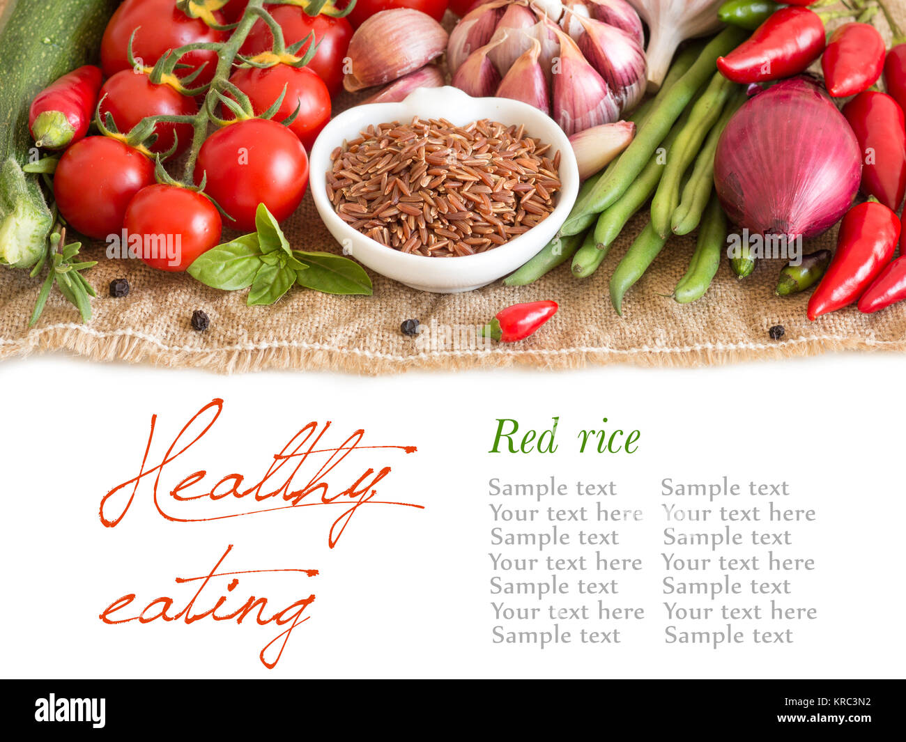 Vegetable Sources And Rice Red organic rice and vegetables Stock Photo - Alamy