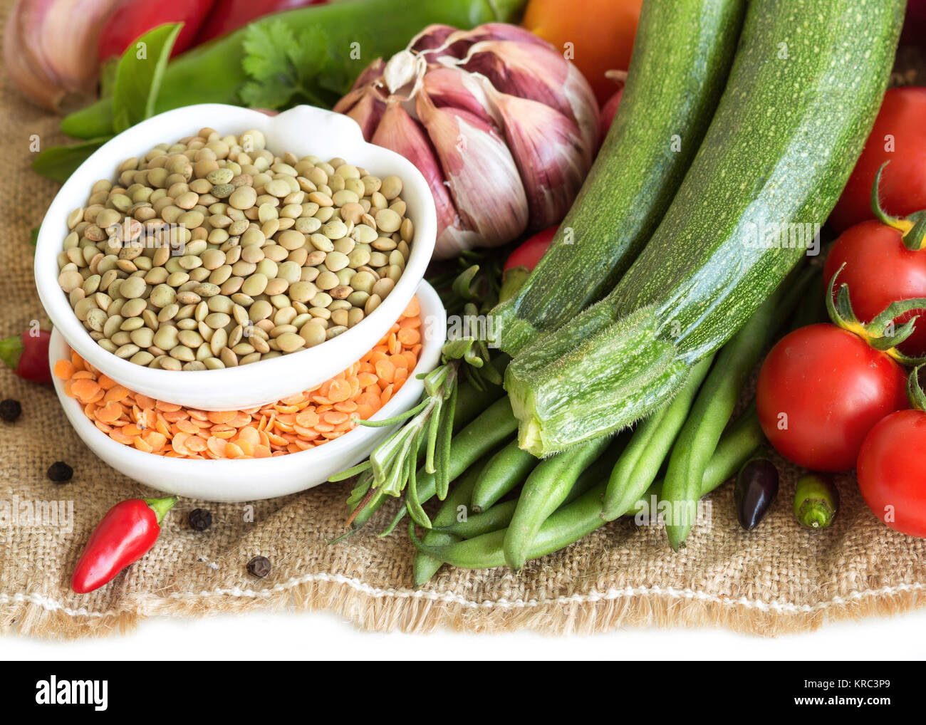 Red and green lentils and vegetables Stock Photo - Alamy