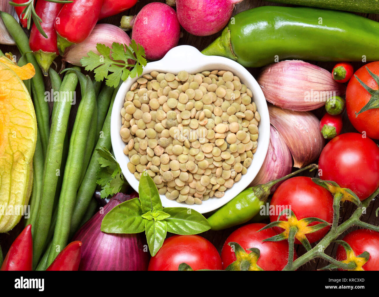 Green lentils and vegetables Stock Photo Alamy