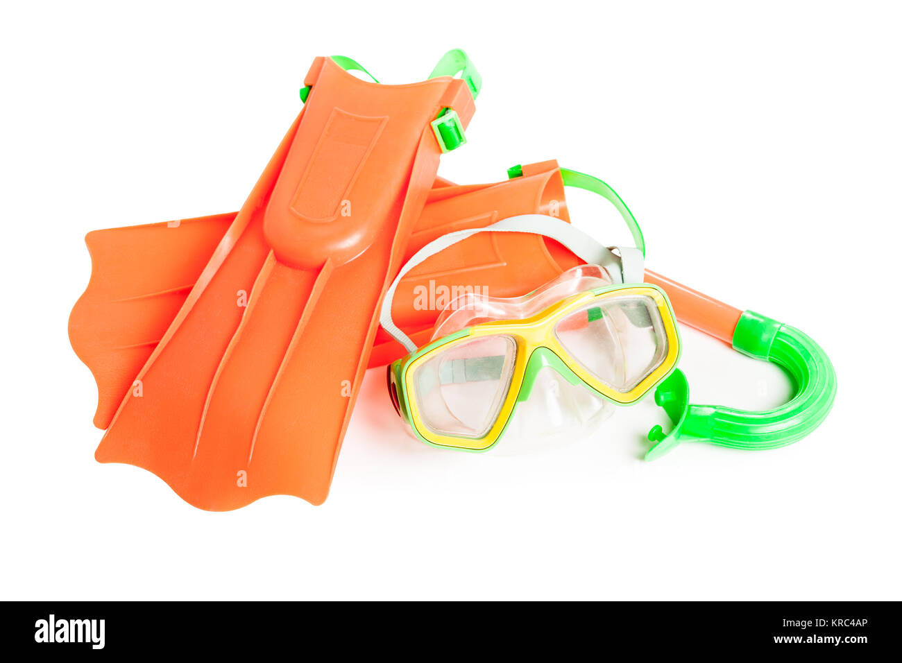 Scuba water diving equipment - snorkel mask and flippers white isolated ...