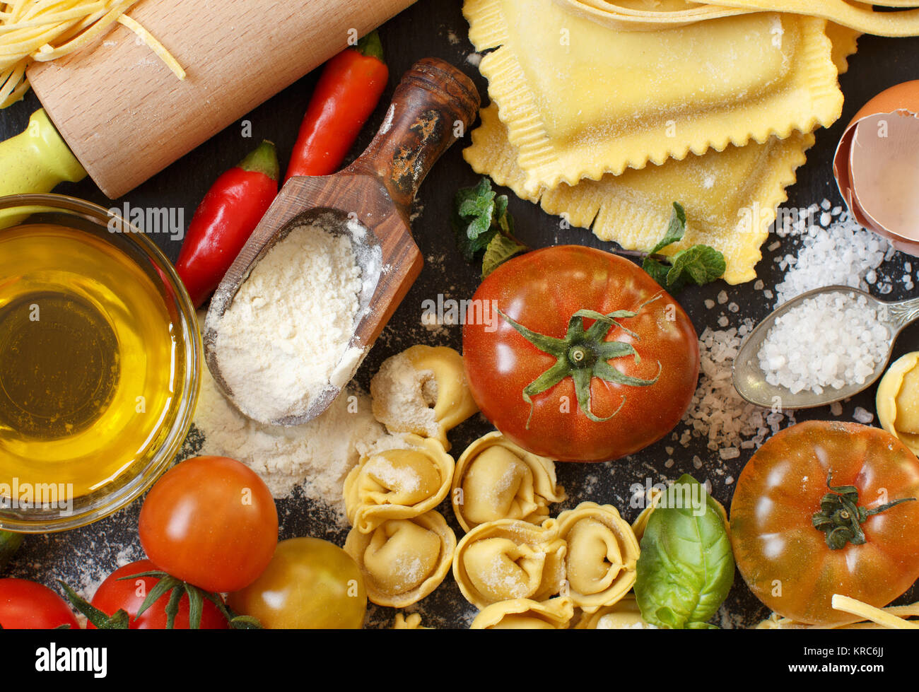View of Fresh pasta and ingredients Stock Photo - Alamy