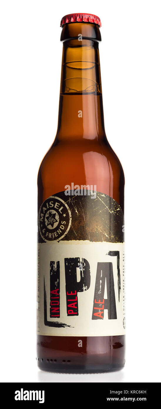 Bottle of Maisels IPA beer isolated on a white background Stock Photo