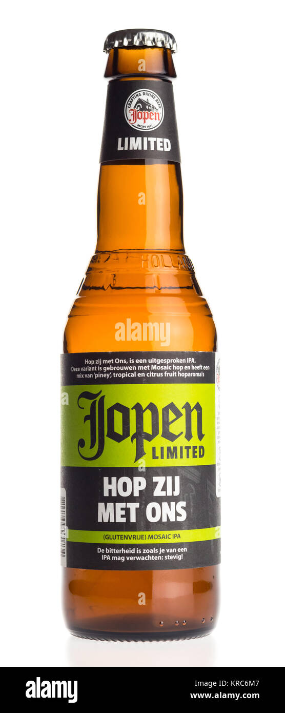 Bottle of Jopen Hop Zij Met Ons beer isolated on a white background Stock Photo