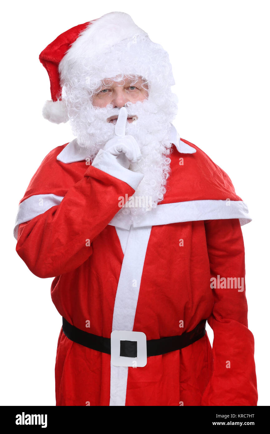 Weihnachtsmann Nikolaus Weihnachten Geheimnis freigestellt vor einem weissen Hintergrund Stock Photo