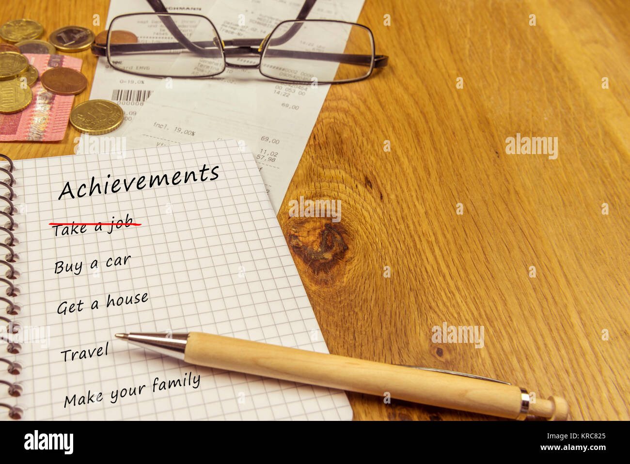 achievements-list-in-a-spiral-notebook-stock-photo-alamy