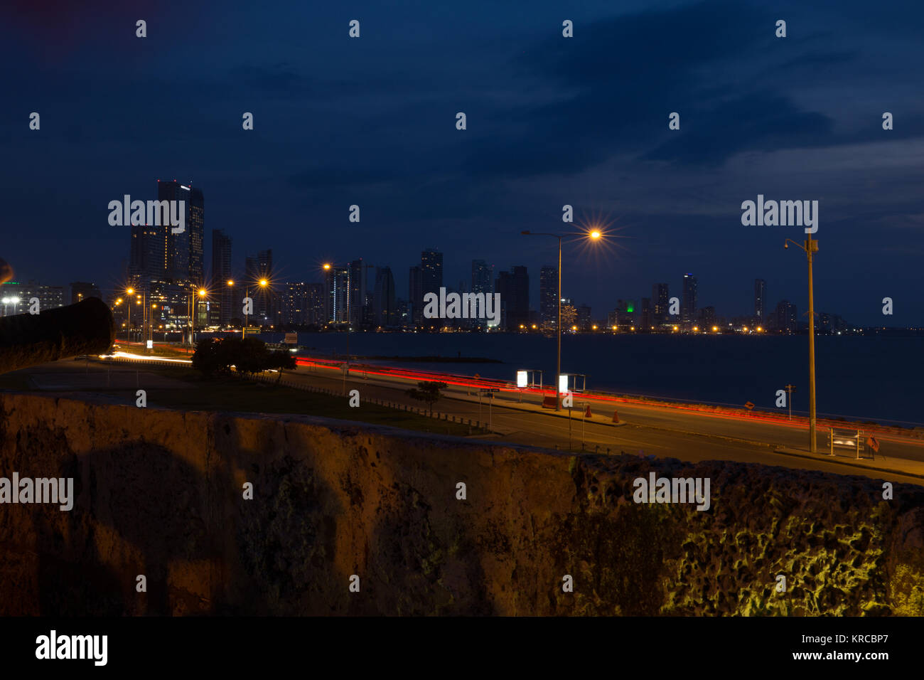 Night cityscape in Cartagena, Colombia Stock Photo