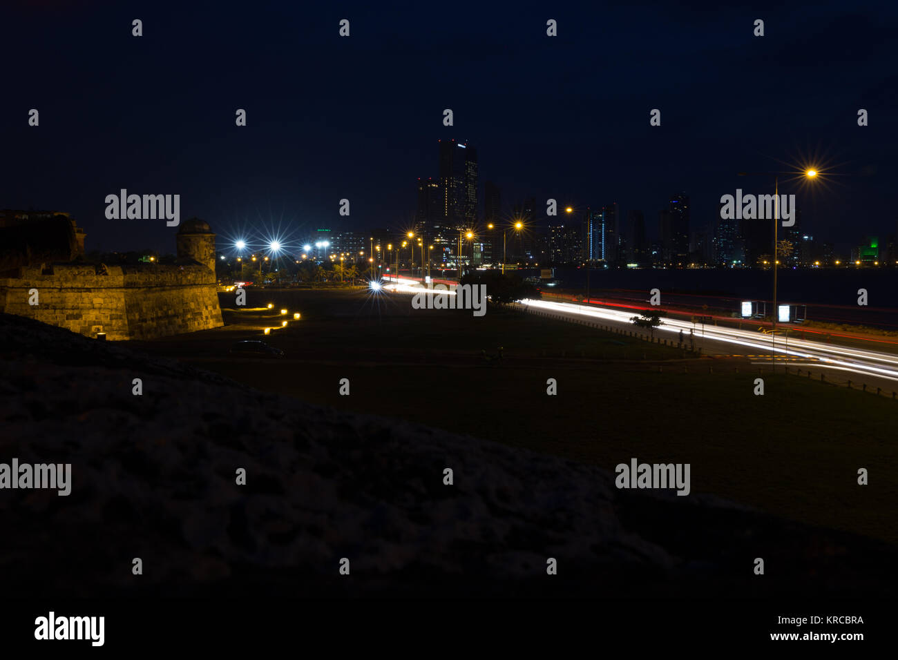 Cartagena square with arches at night Stock Photo