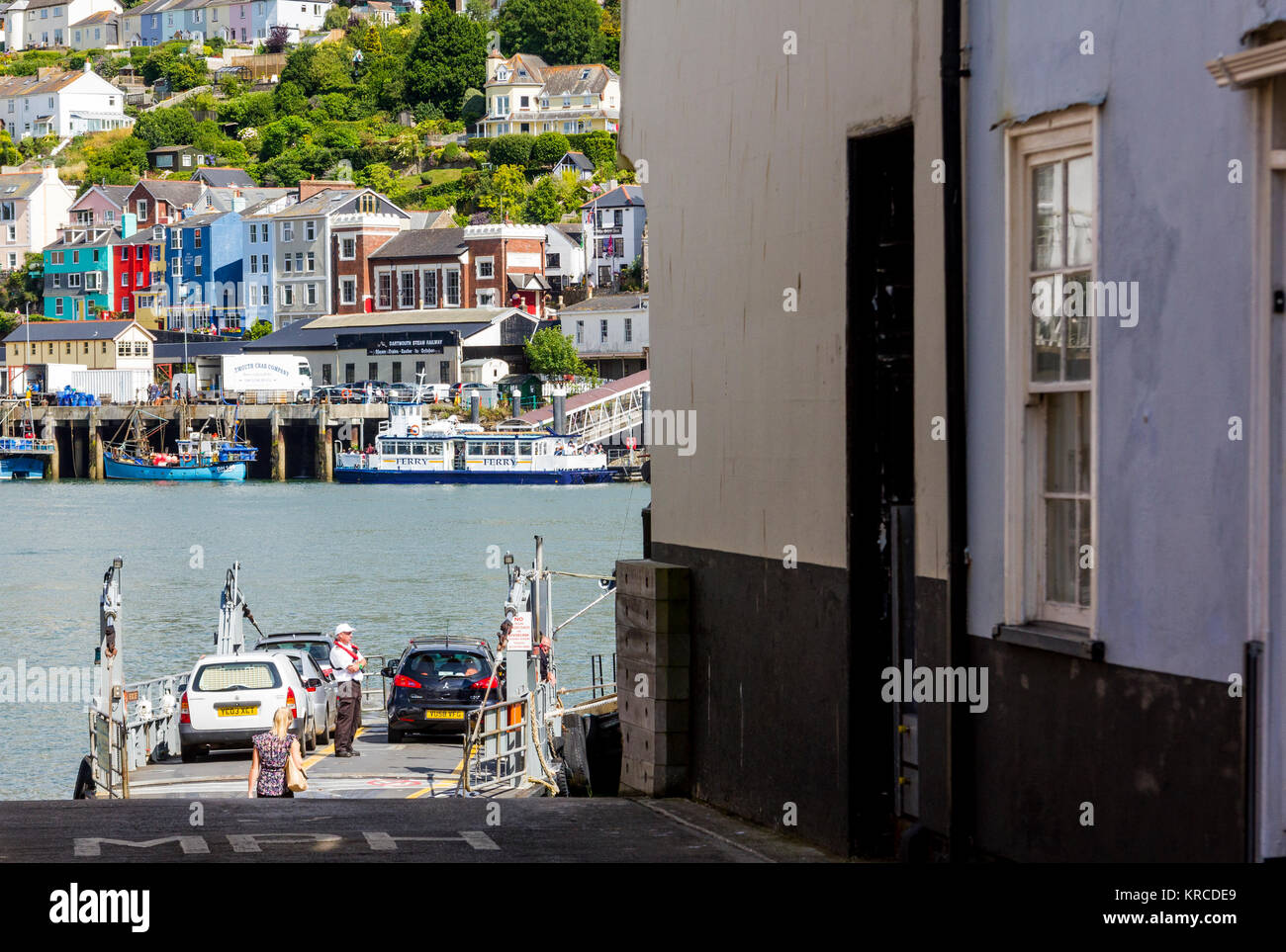 Dartmouth Lower Ferry Waiting at the Slipway with View of Kingswear