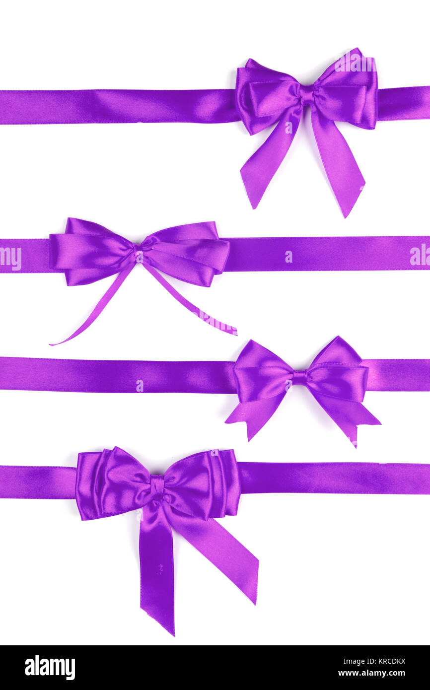 set of purple ribbon satin bows Stock Photo
