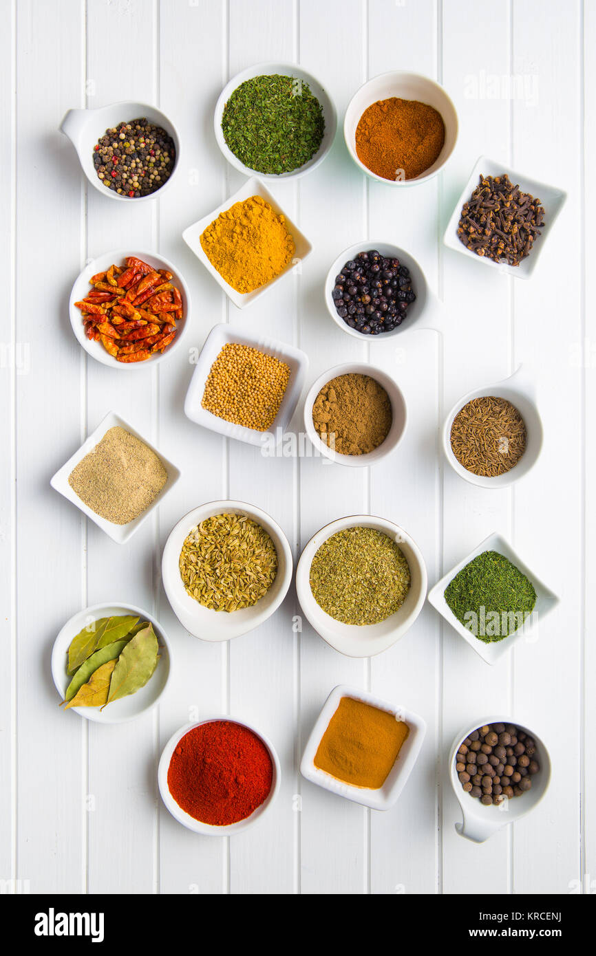Various dried herbs and spices Stock Photo Alamy