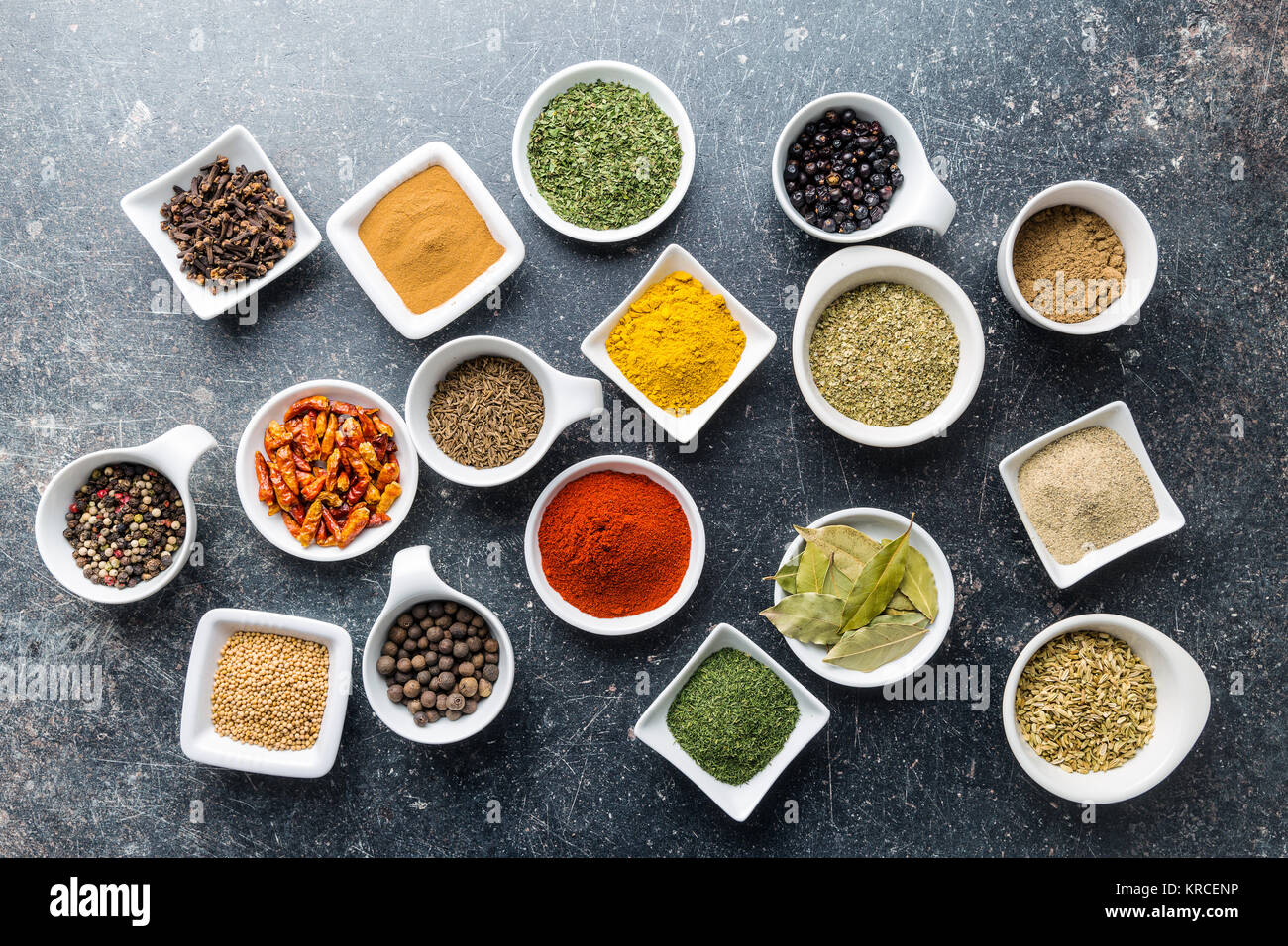 Various dried herbs and spices Stock Photo Alamy