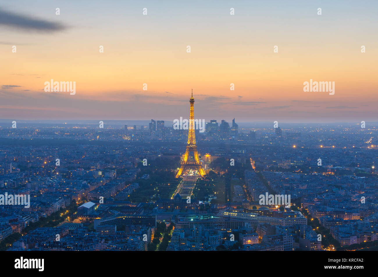 cityscape of paris in the dusk with eiffel tower Stock Photo