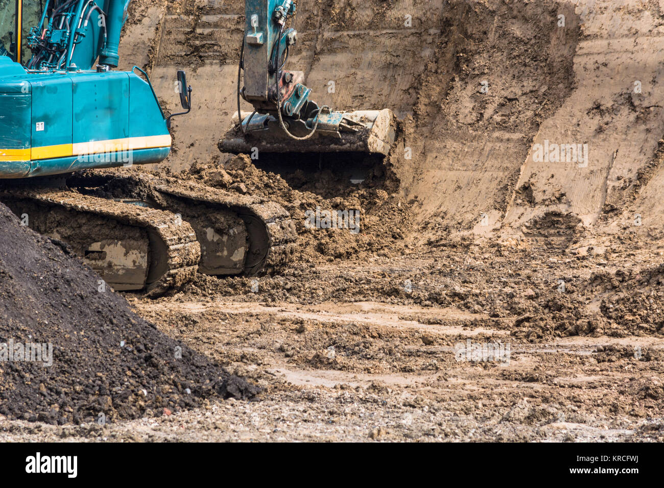 Nahansicht von einer Baustelle mit Bagger Stock Photo