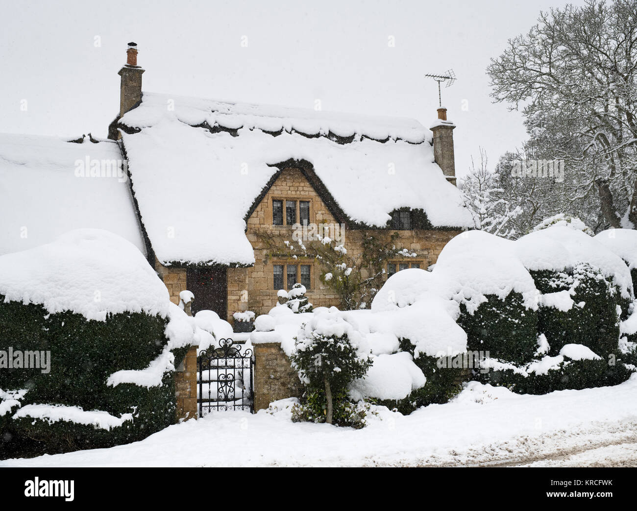 Thatched Cottage In The Snow At Christmas Time In December