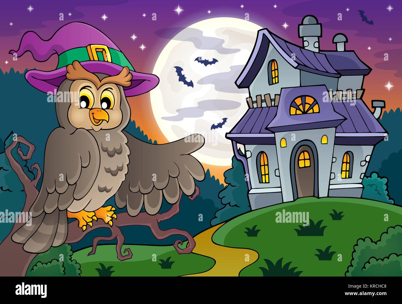 Owl near haunted house theme 1 Stock Photo