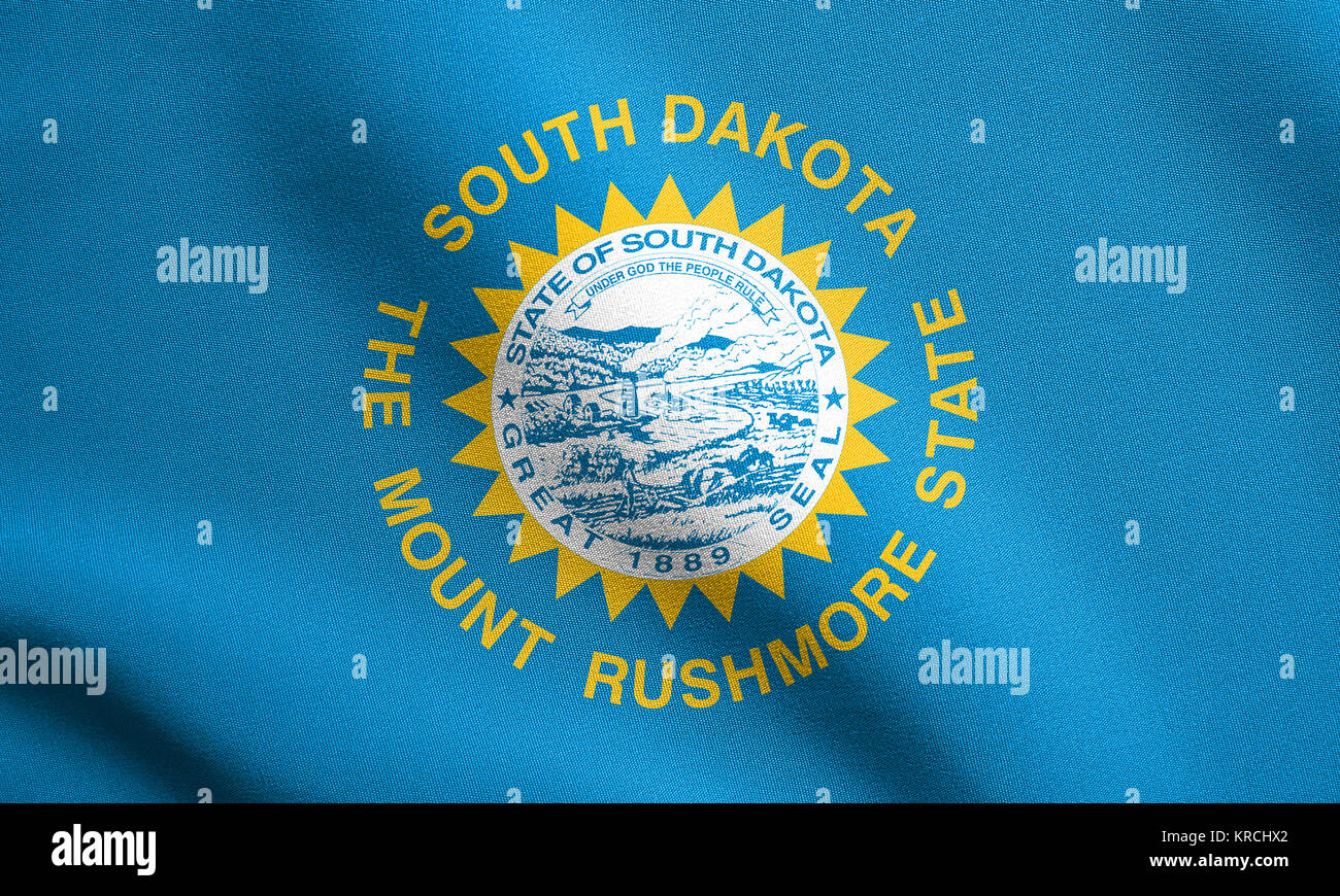 Flag of South Dakota waving with fabric texture Stock Photo