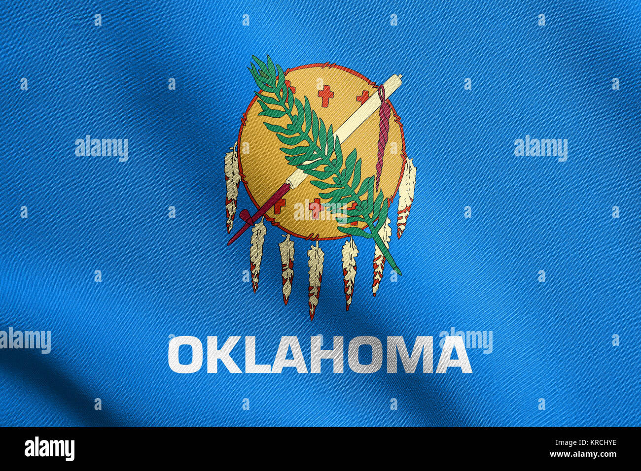 Flag of Oklahoma waving with fabric texture Stock Photo