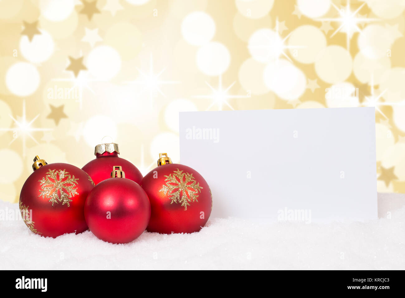 Rote Weihnachtskugeln Frohe Weihnachten Sterne Weihnachtskarte Wünsche Karte Textfreiraum Copyspace Stock Photo