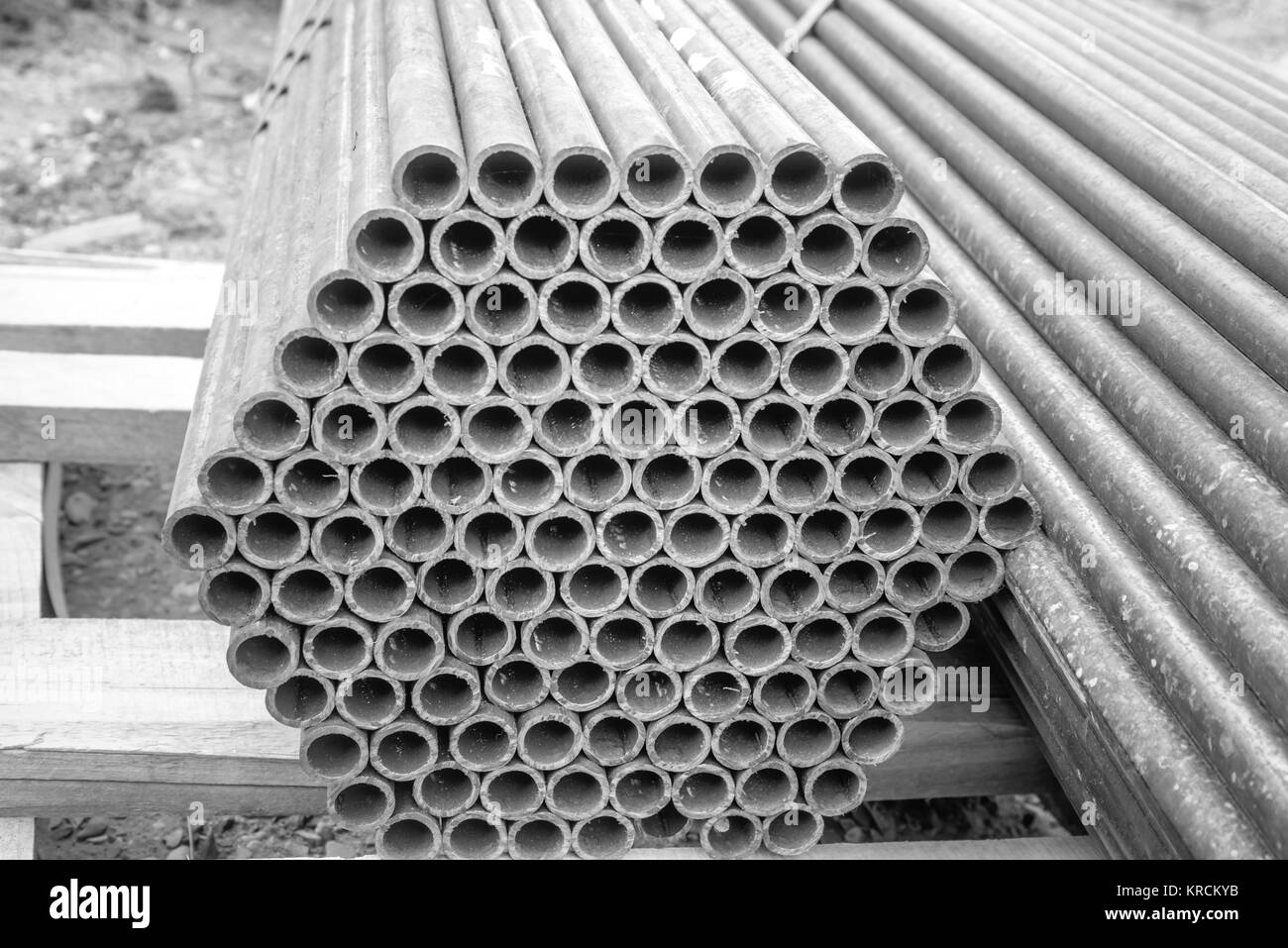 Grey PVC sewer pipes on construction site Stock Photo