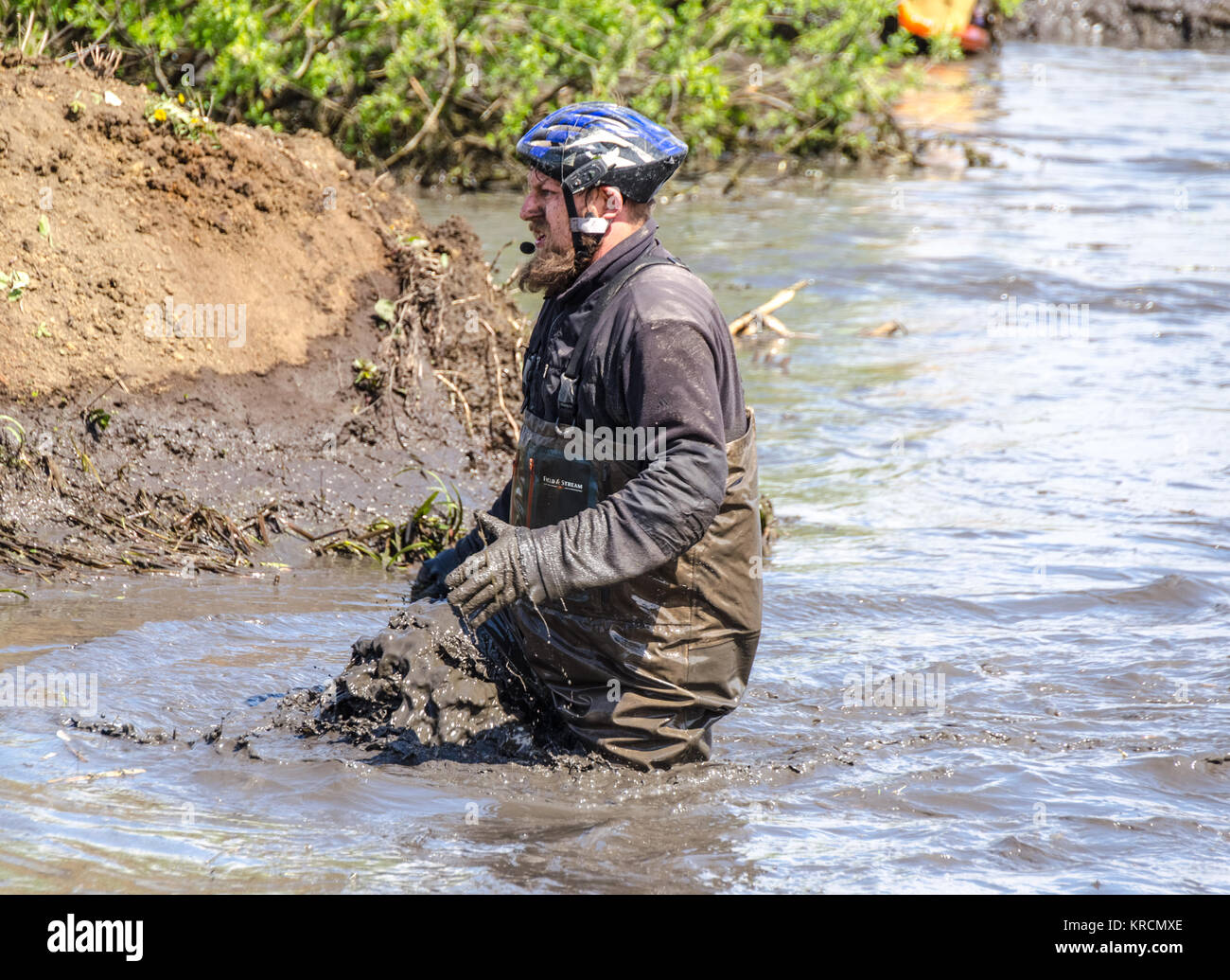SALOVKA, RUSSIA MAY 5, 2017 4 X 4 offroad car in a puddle at the