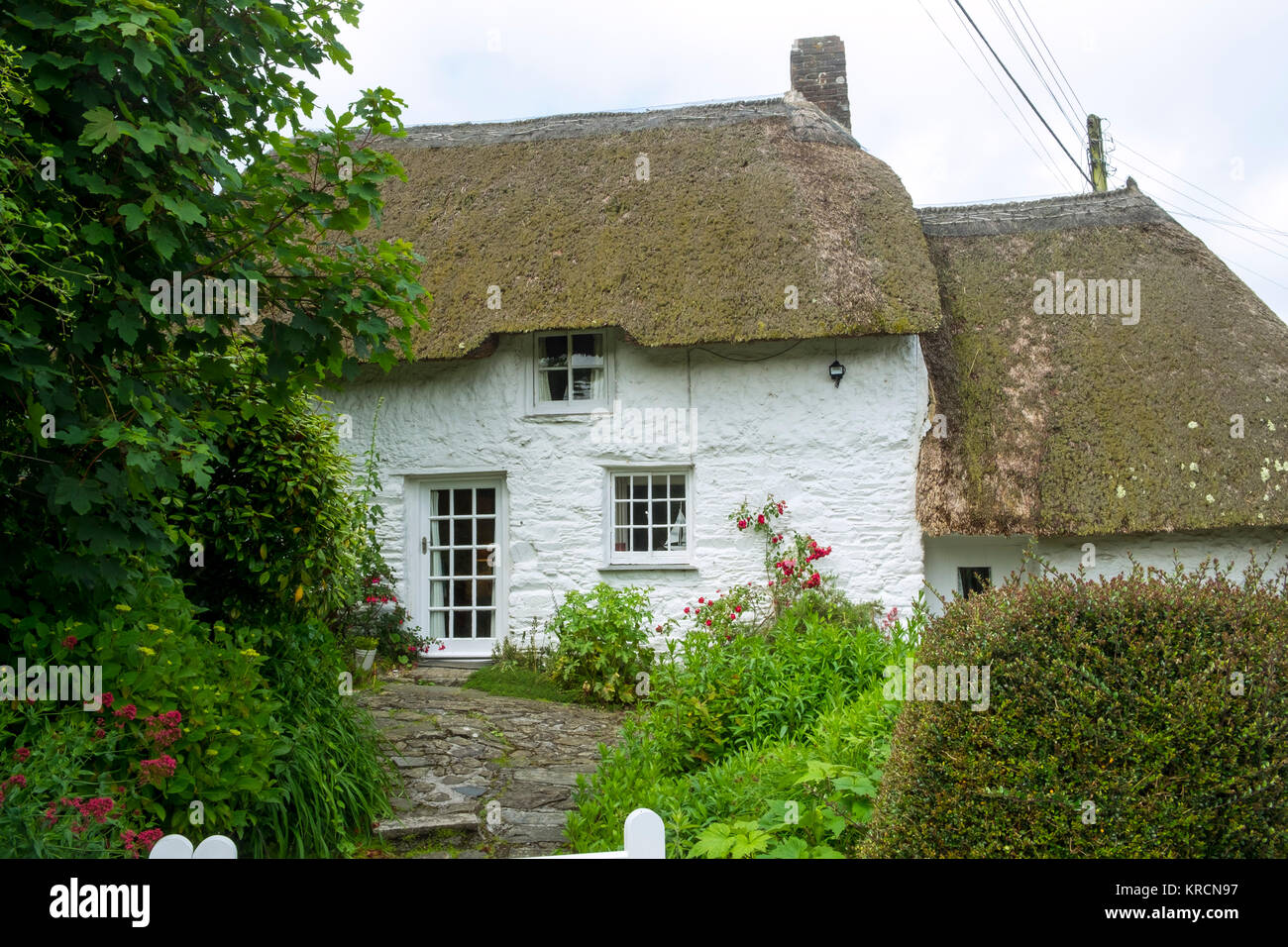 A picturesque old cottage in Helford village on the Helford Estuary in rural Cornwall, UK Stock