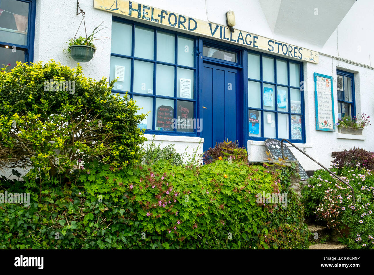 Helford Village Stores in old fashioned Helford village on the Helford Estuary in rural Cornwall, UK. Stock Photo