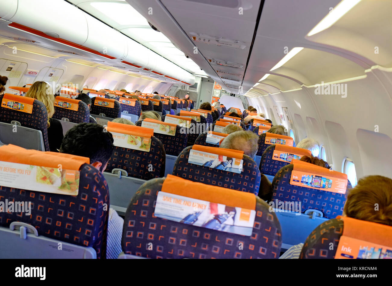 interior of easyjet cabin Stock Photo