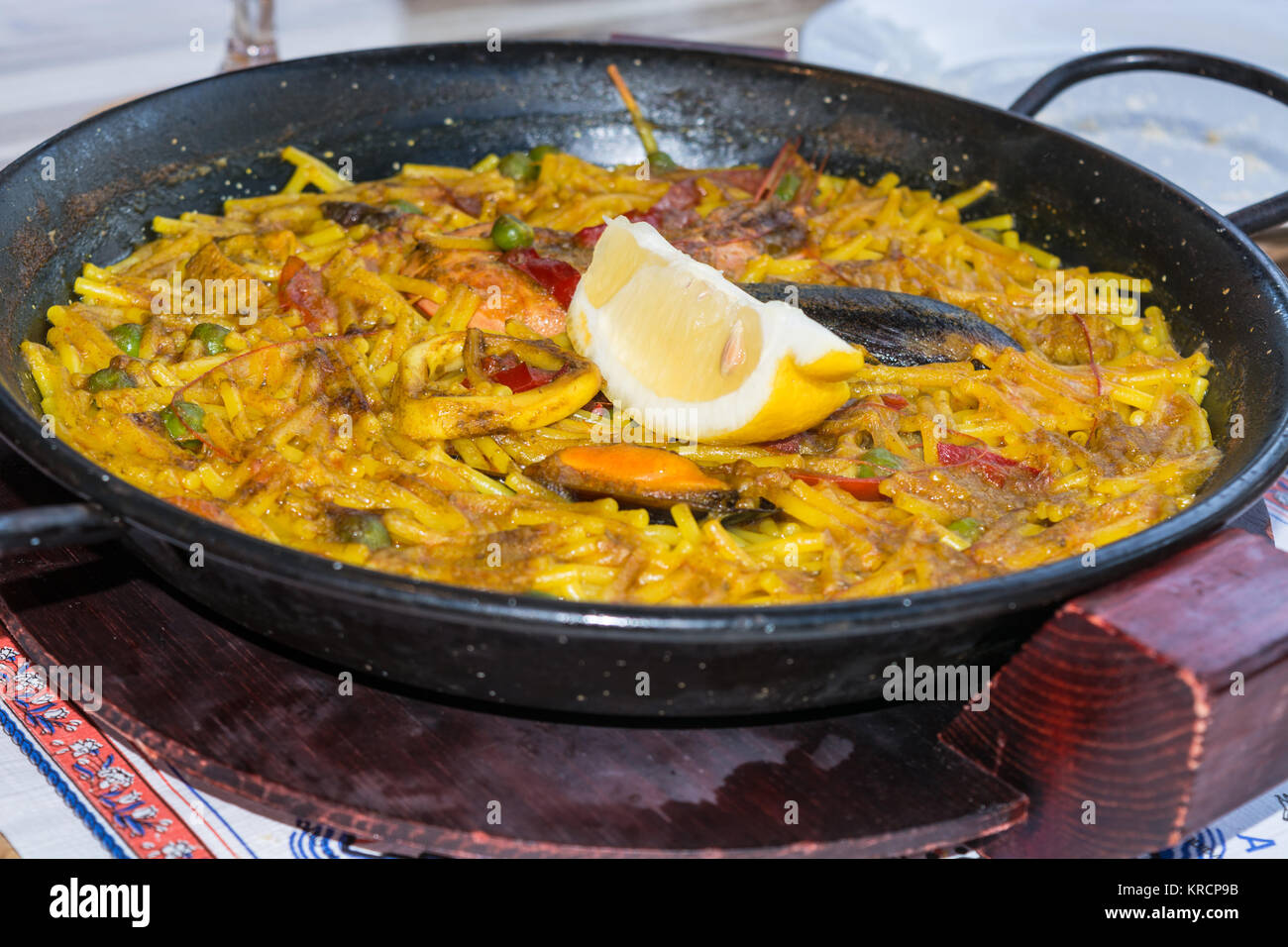 paella with seafood and saffron rice Stock Photo Alamy