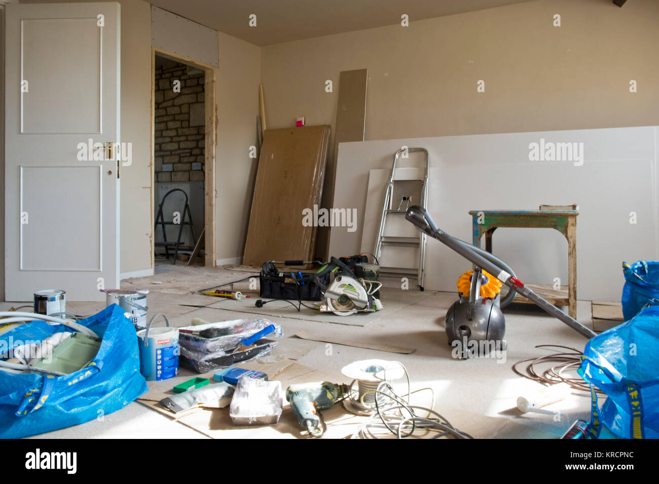 An untidy work in progress apartment makeover in a period property