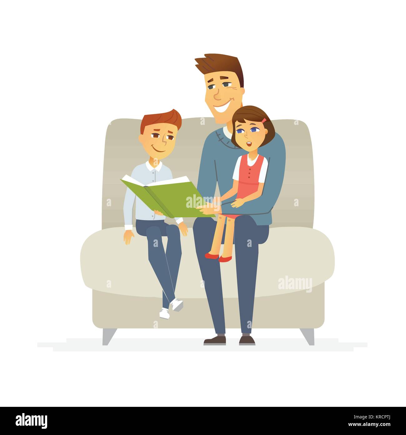 Father Reads A Fairytale Cartoon People Characters Isolated