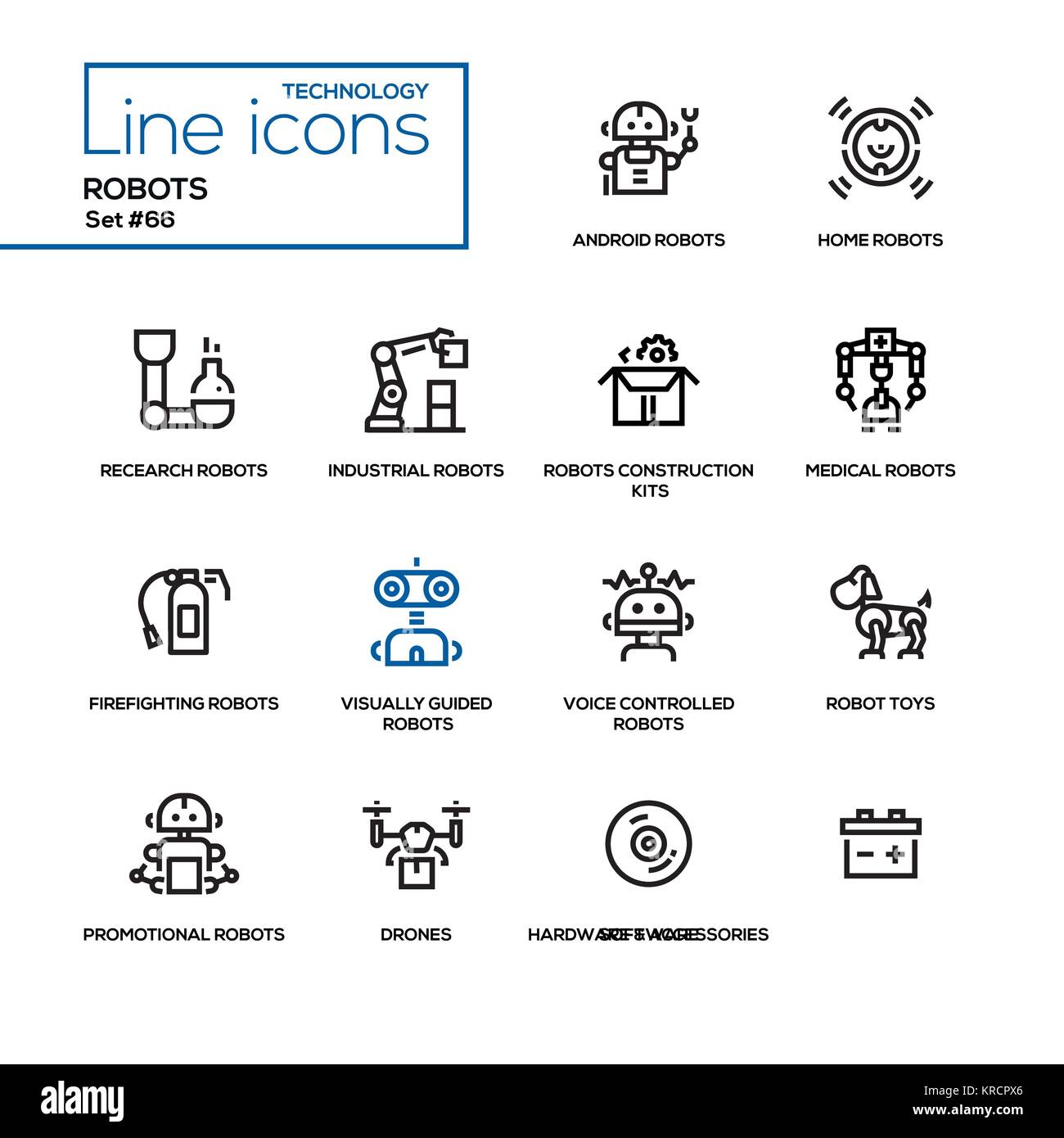 Robots - line design icons set Stock Vector
