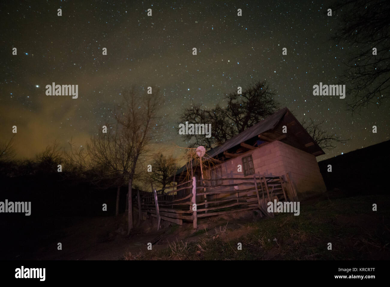 Nightscape stars with a old barns Stock Photo Alamy