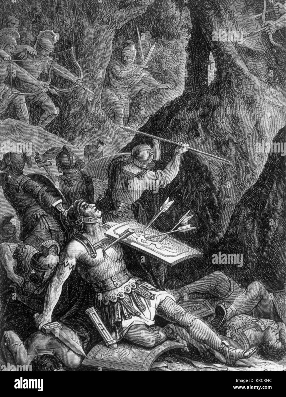 SECOND PUNIC WAR : Tiberius Sempronius Gracchus, Roman Republican consul, is ambushed and killed, along with some of his men, by Carthaginian soldiers. Date: 212 BC Stock Photo