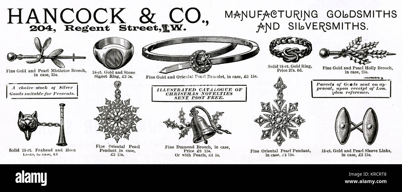 Advert for Hancock & Co. novelty jewellery 1890 Stock Photo