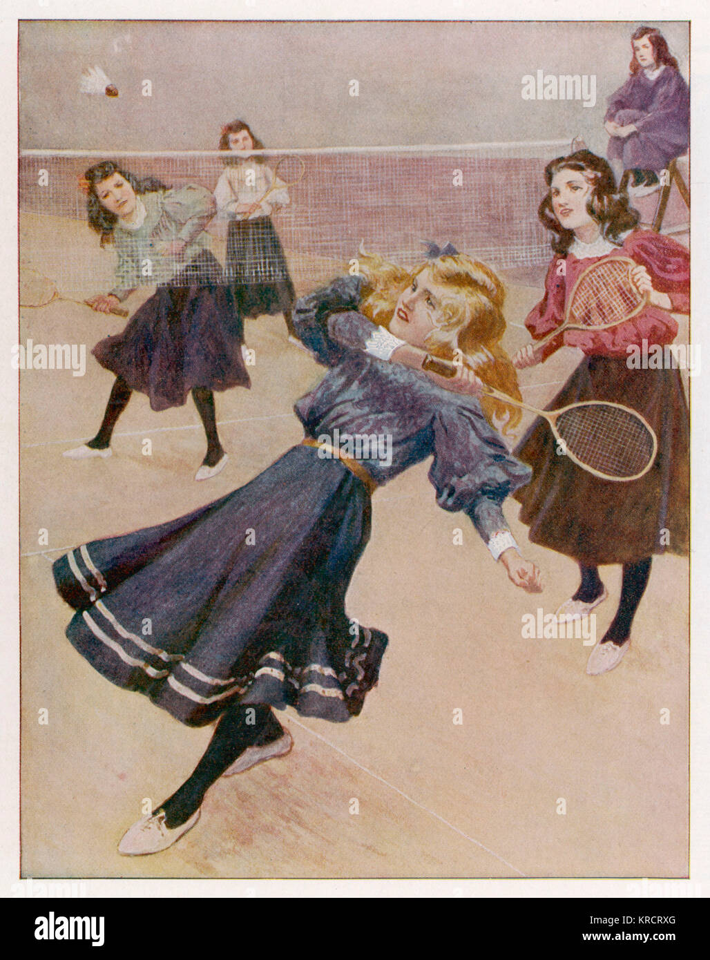 Girls playing badminton Date: 1908 Stock Photo