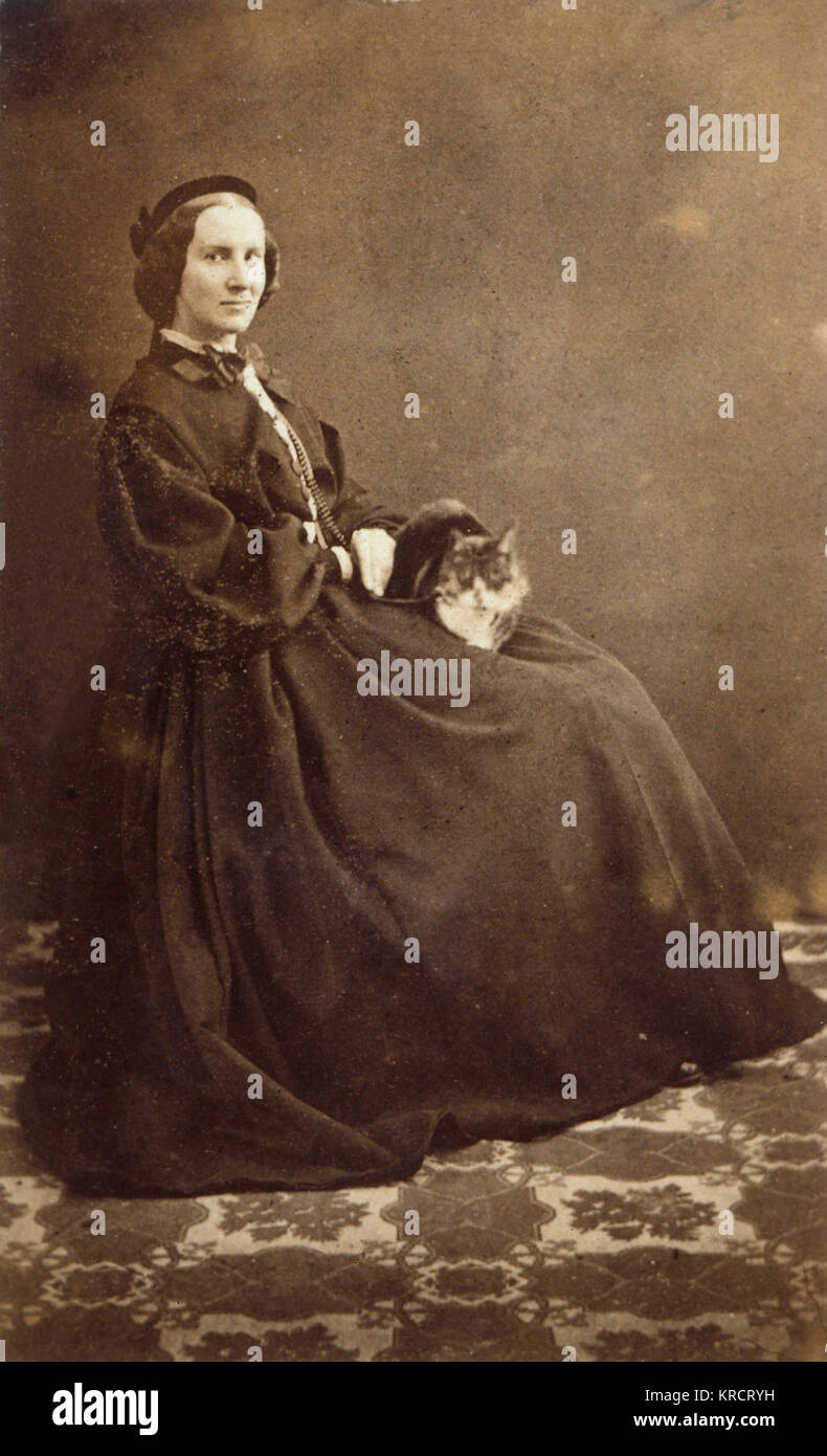 PHOTO/WOMAN/CAT IN LAP Stock Photo