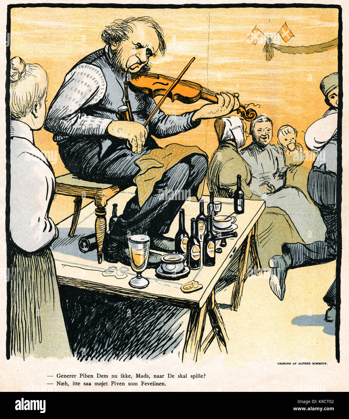 The fiddler at a country dance, Denmark Date: 1902 Stock Photo