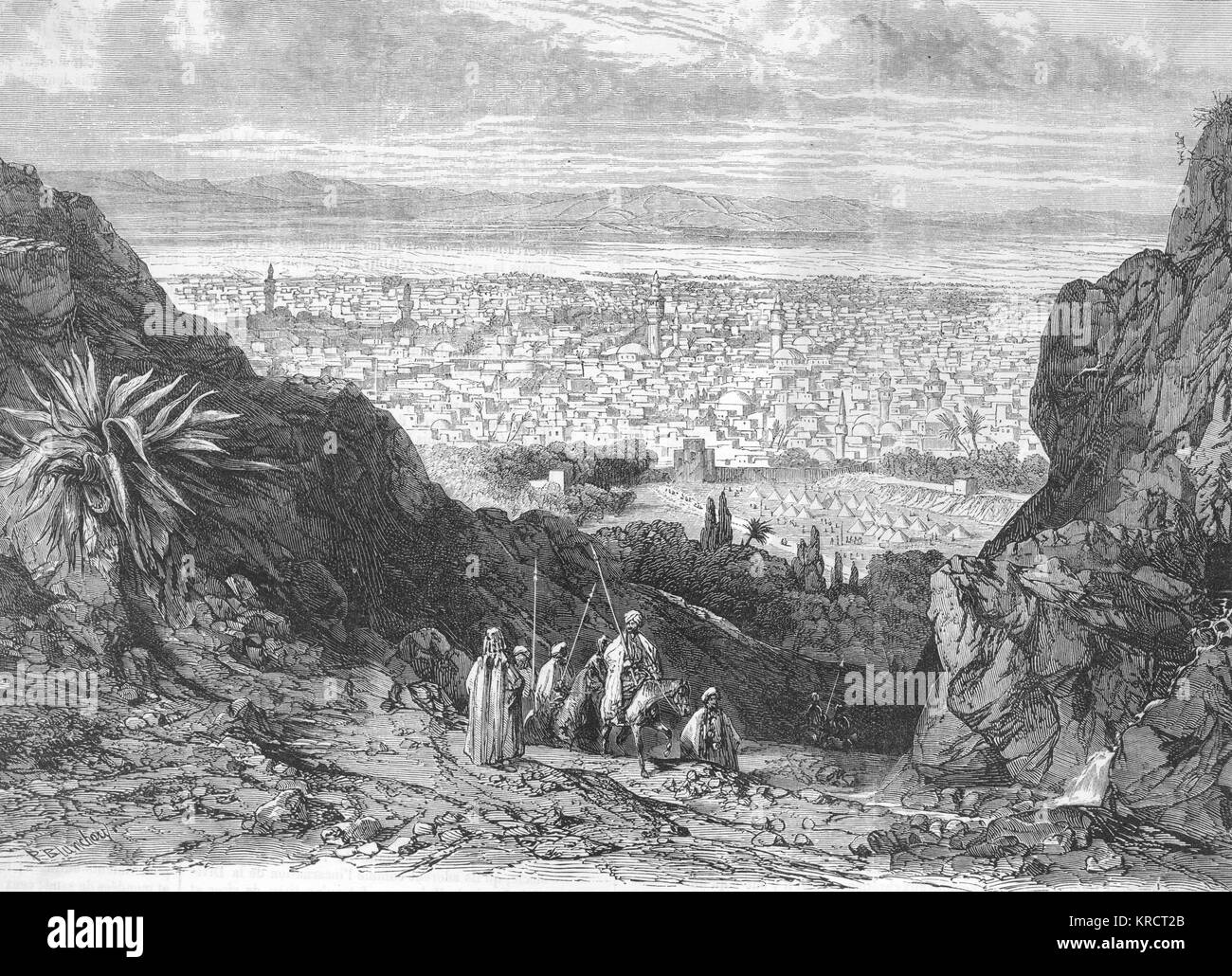 General view of the city at the time of the massacres of the Maronite Christians by the Druses Date: 1860 Stock Photo