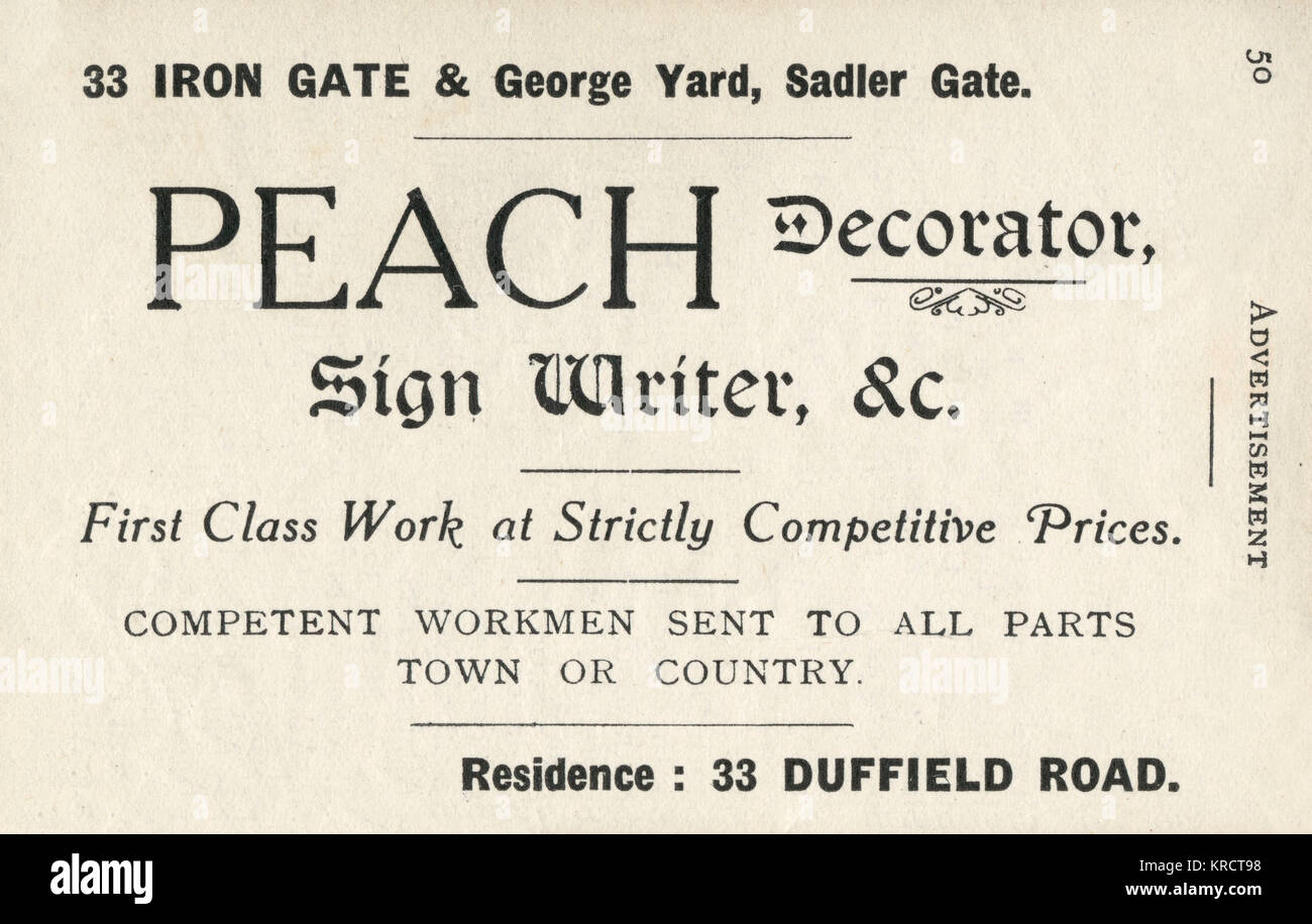 Advertisement for Peach, decorator and sign writer, Derby Stock Photo