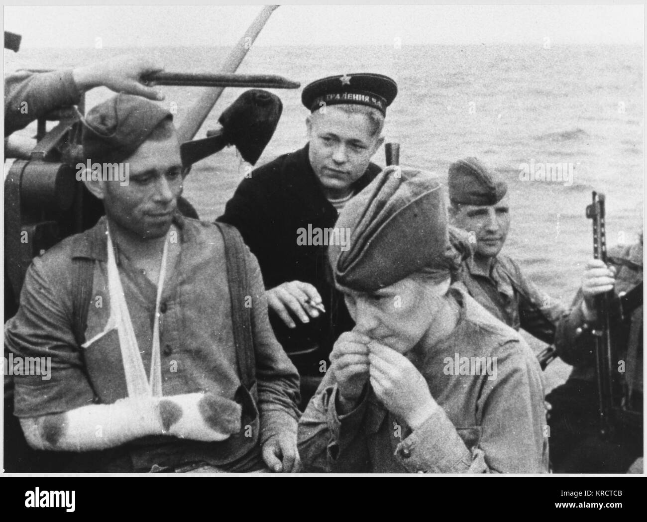 Wounded Soviet soldiers are evacuated by ship from Sebastopol. Stock Photo