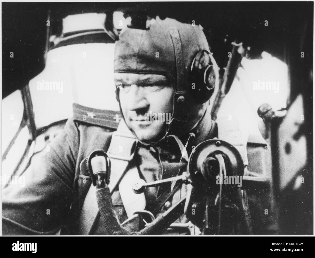 Soviet Air Force Major in the cabin of his plane, maintaining contact with the ground forces Stock Photo