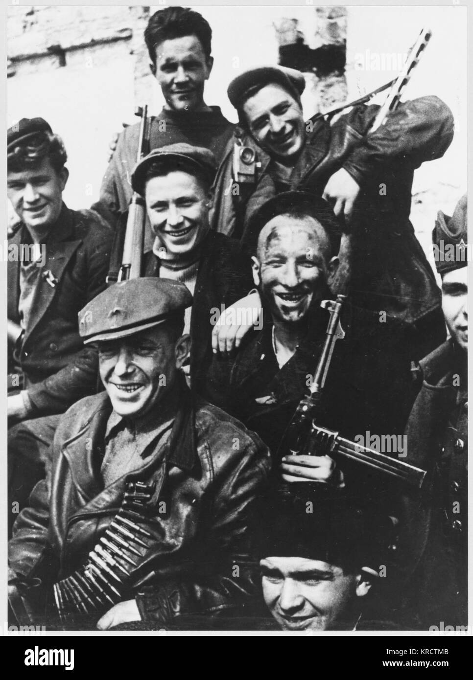 A group of cheerful Soviet Partisans at Odessa, on the Black Sea coast of Ukraine. Stock Photo